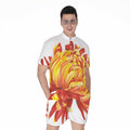 Watercolor Chrysanthemum Print Men's Romper