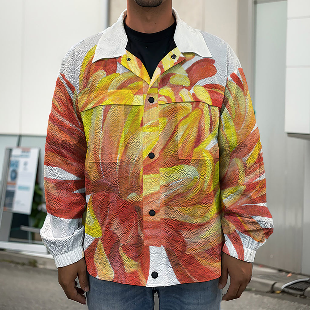 Watercolor Chrysanthemum Print Men's Shirt Jacket