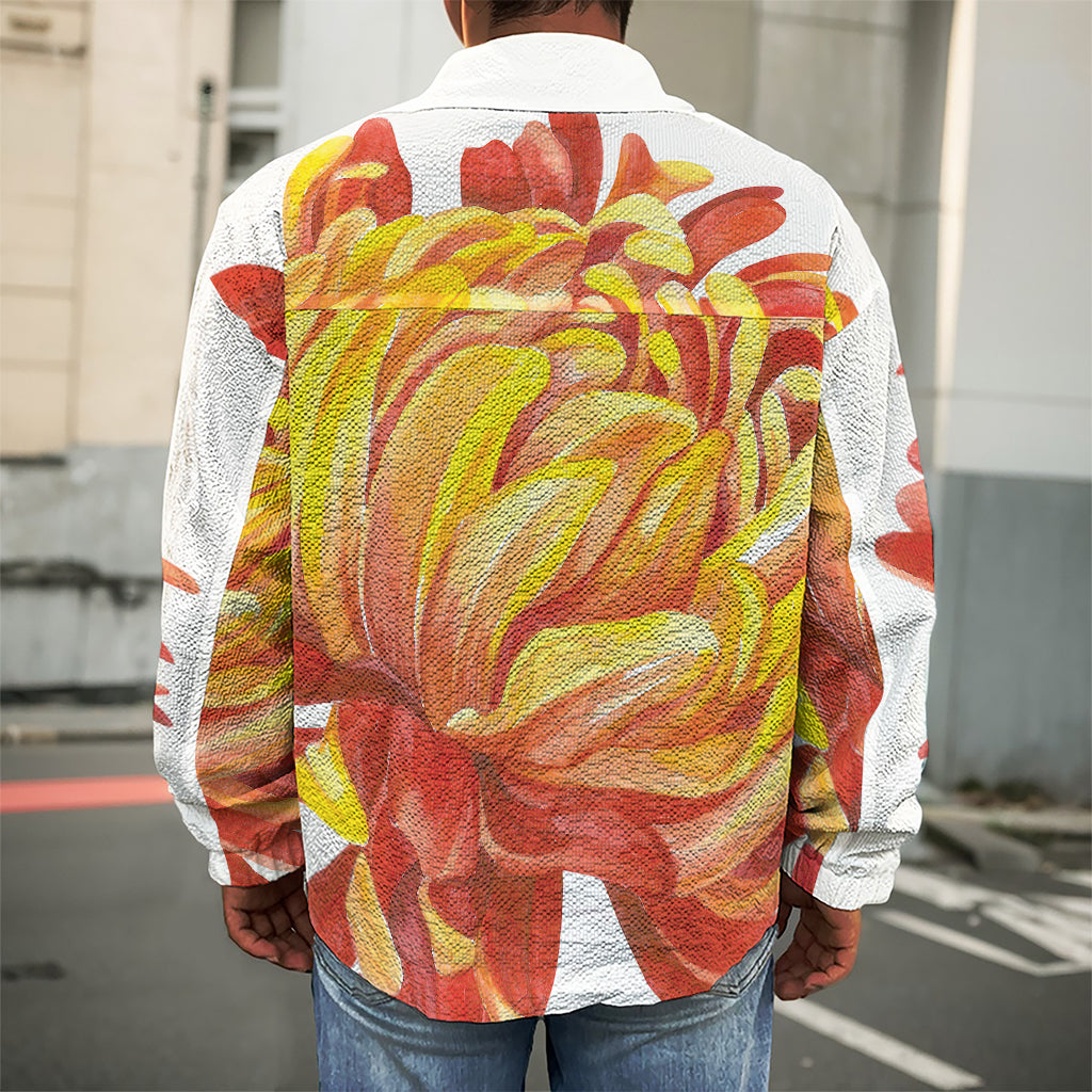 Watercolor Chrysanthemum Print Men's Shirt Jacket