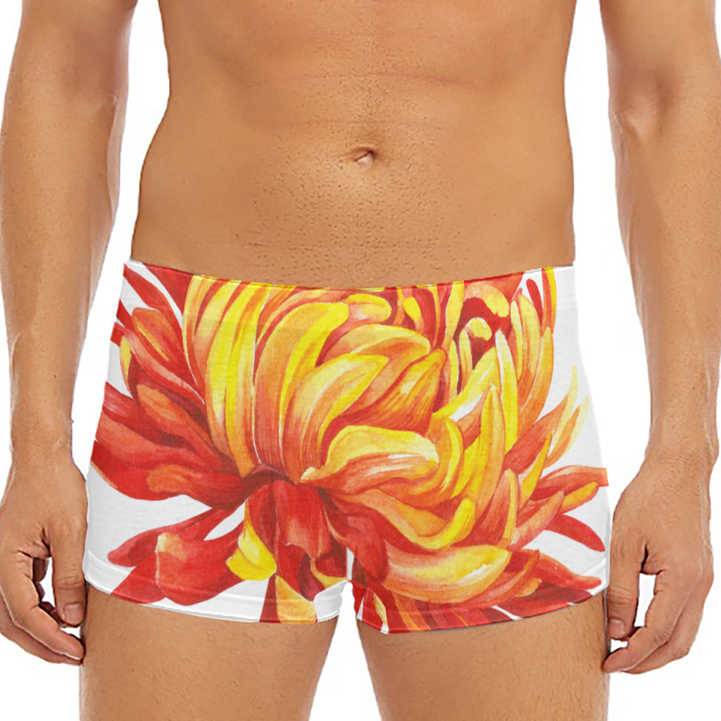 Watercolor Chrysanthemum Print Men's Short Boxer Briefs