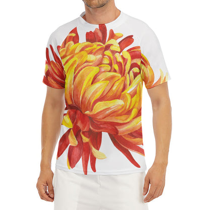 Watercolor Chrysanthemum Print Men's Short Sleeve Rash Guard