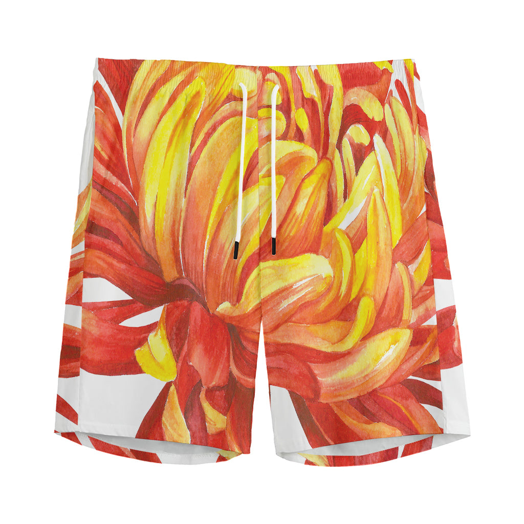 Watercolor Chrysanthemum Print Men's Sports Shorts