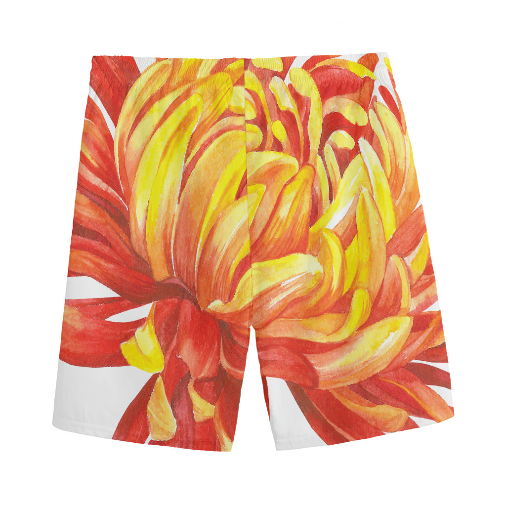 Watercolor Chrysanthemum Print Men's Sports Shorts