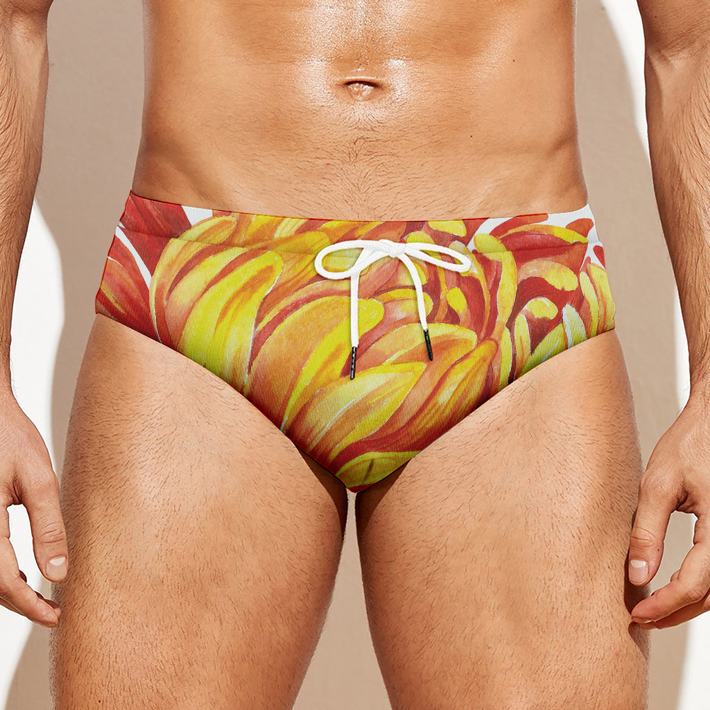 Watercolor Chrysanthemum Print Men's Swim Briefs