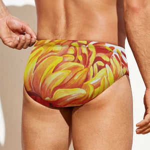 Watercolor Chrysanthemum Print Men's Swim Briefs