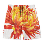 Watercolor Chrysanthemum Print Men's Swim Trunks