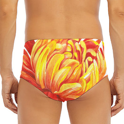 Watercolor Chrysanthemum Print Men's Triangle Swim Briefs