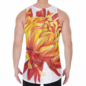 Watercolor Chrysanthemum Print Men's Velvet Tank Top