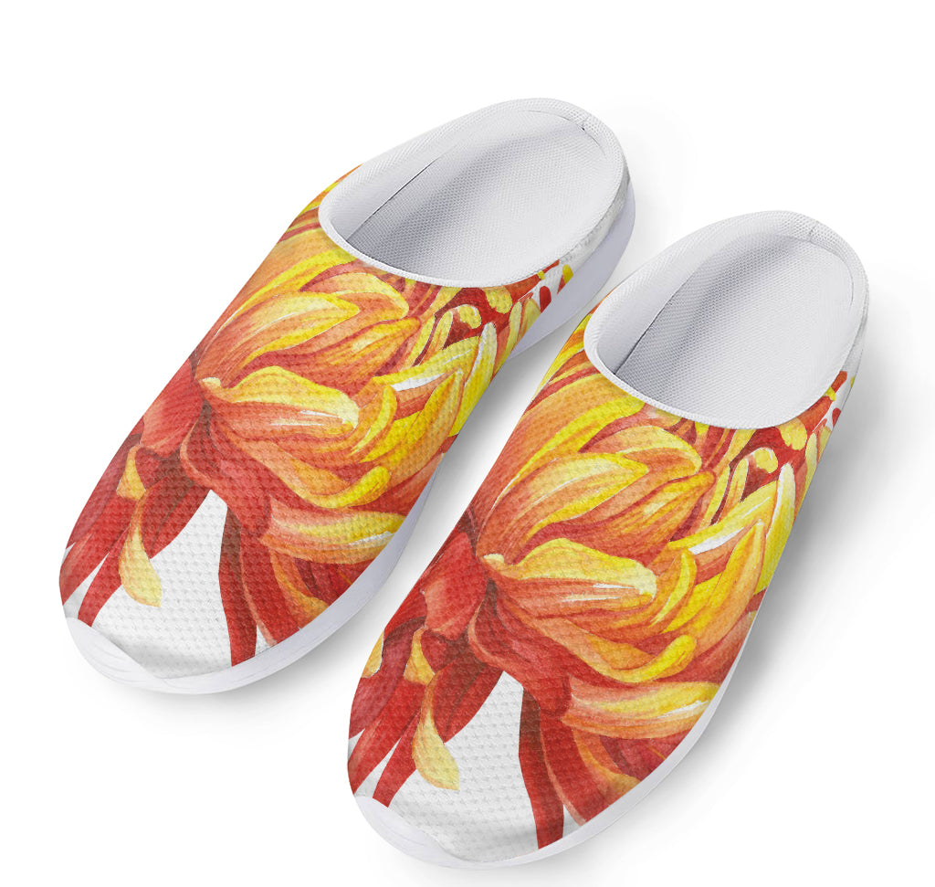 Watercolor Chrysanthemum Print Mesh Casual Shoes