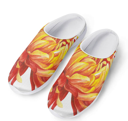 Watercolor Chrysanthemum Print Mesh Casual Shoes