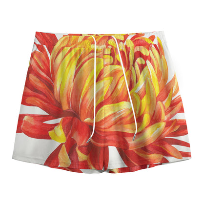 Watercolor Chrysanthemum Print Mesh Shorts