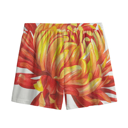 Watercolor Chrysanthemum Print Mesh Shorts