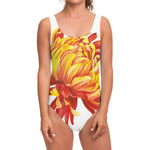 Watercolor Chrysanthemum Print One Piece Swimsuit