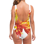 Watercolor Chrysanthemum Print One Piece Swimsuit