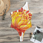 Watercolor Chrysanthemum Print One Shoulder Bodysuit