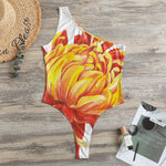 Watercolor Chrysanthemum Print One Shoulder Bodysuit