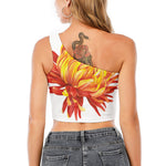 Watercolor Chrysanthemum Print One Shoulder Crop Top