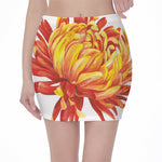 Watercolor Chrysanthemum Print Pencil Mini Skirt