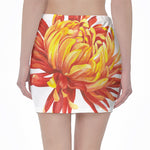 Watercolor Chrysanthemum Print Pencil Mini Skirt