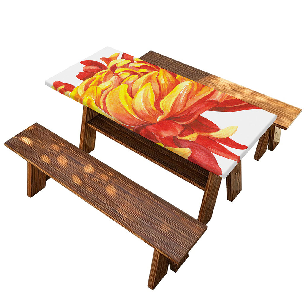 Watercolor Chrysanthemum Print Picnic Table Cover