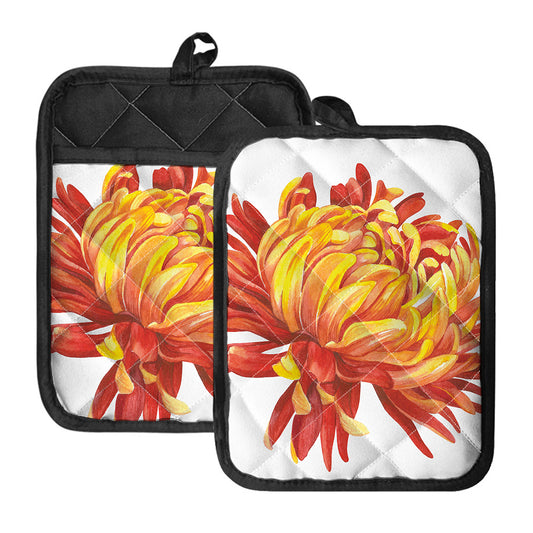 Watercolor Chrysanthemum Print Pot Holders With Pocket