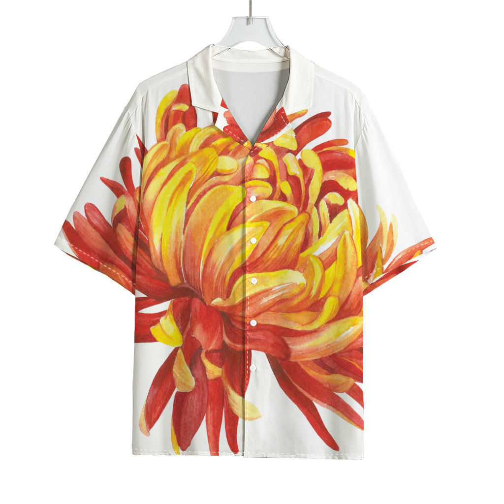 Watercolor Chrysanthemum Print Rayon Hawaiian Shirt