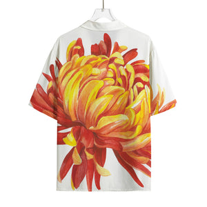 Watercolor Chrysanthemum Print Rayon Hawaiian Shirt