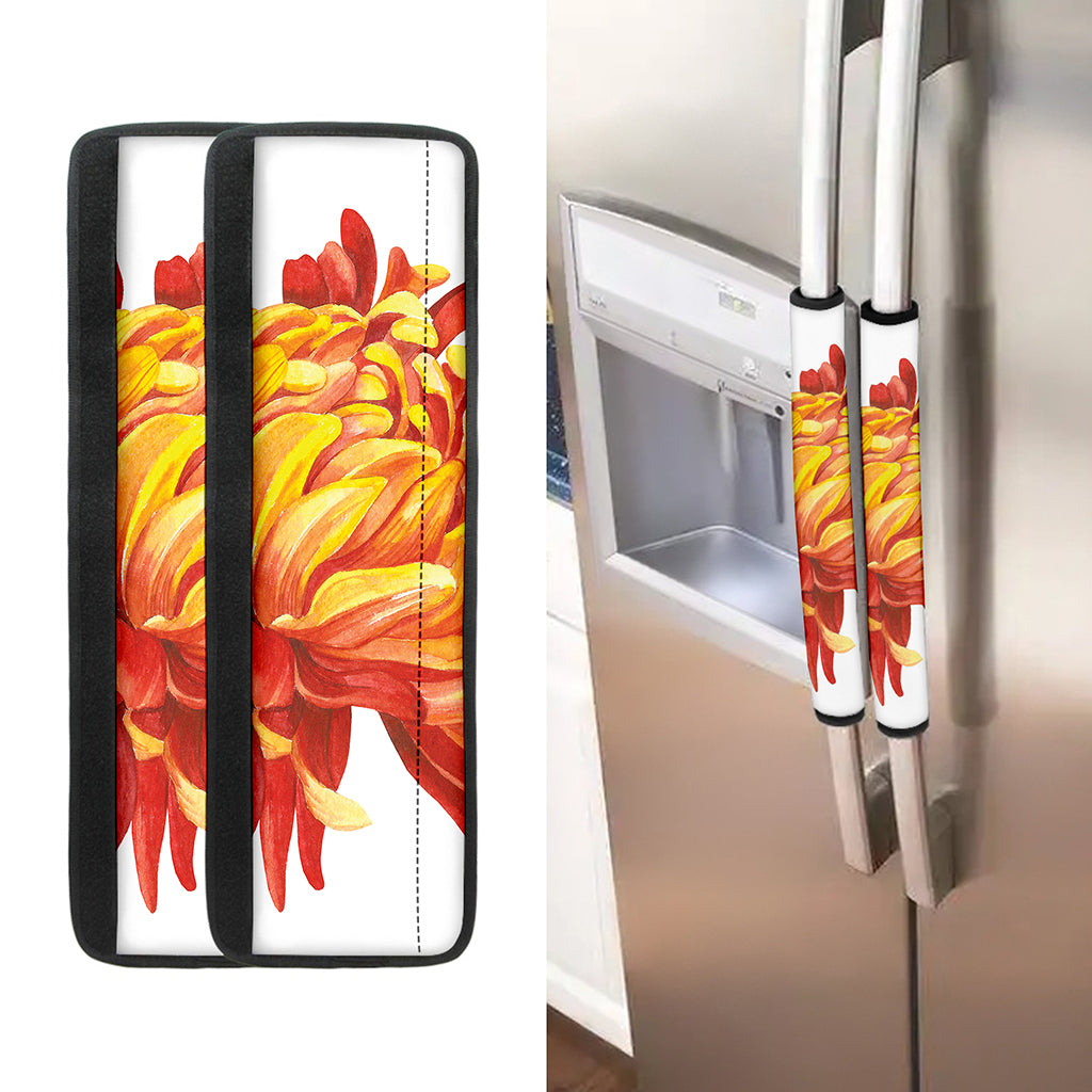 Watercolor Chrysanthemum Print Refrigerator Handle Covers