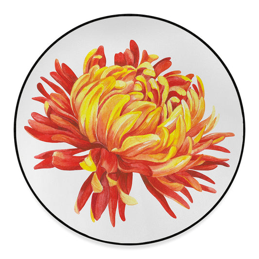 Watercolor Chrysanthemum Print Round Floor Mat