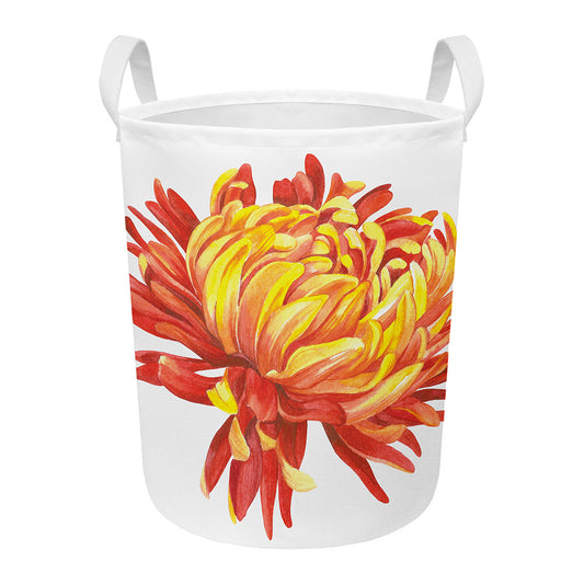 Watercolor Chrysanthemum Print Round Laundry Basket