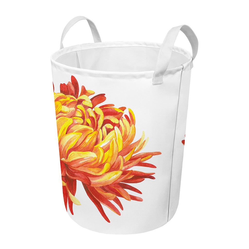 Watercolor Chrysanthemum Print Round Laundry Basket