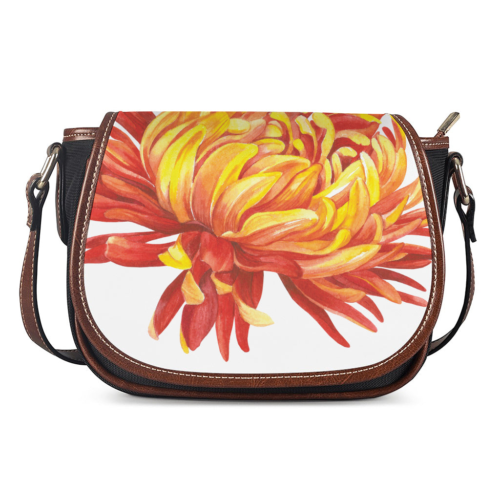 Watercolor Chrysanthemum Print Saddle Bag