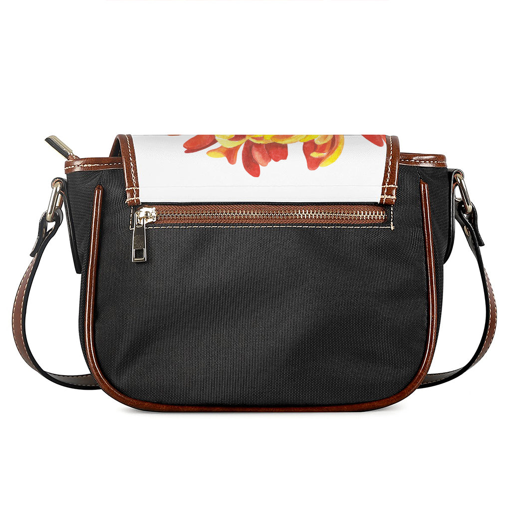 Watercolor Chrysanthemum Print Saddle Bag