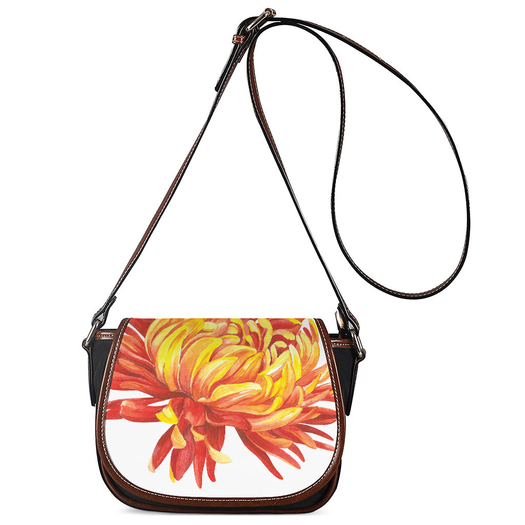 Watercolor Chrysanthemum Print Saddle Bag