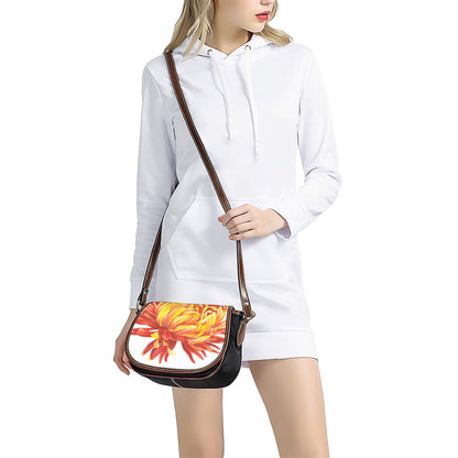 Watercolor Chrysanthemum Print Saddle Bag