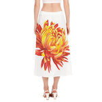 Watercolor Chrysanthemum Print Side Slit Midi Skirt