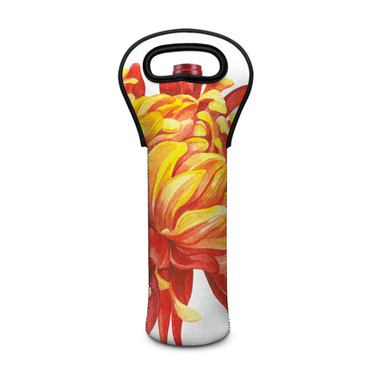Watercolor Chrysanthemum Print Single Neoprene Wine Tote