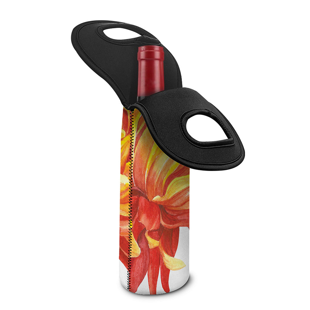Watercolor Chrysanthemum Print Single Neoprene Wine Tote