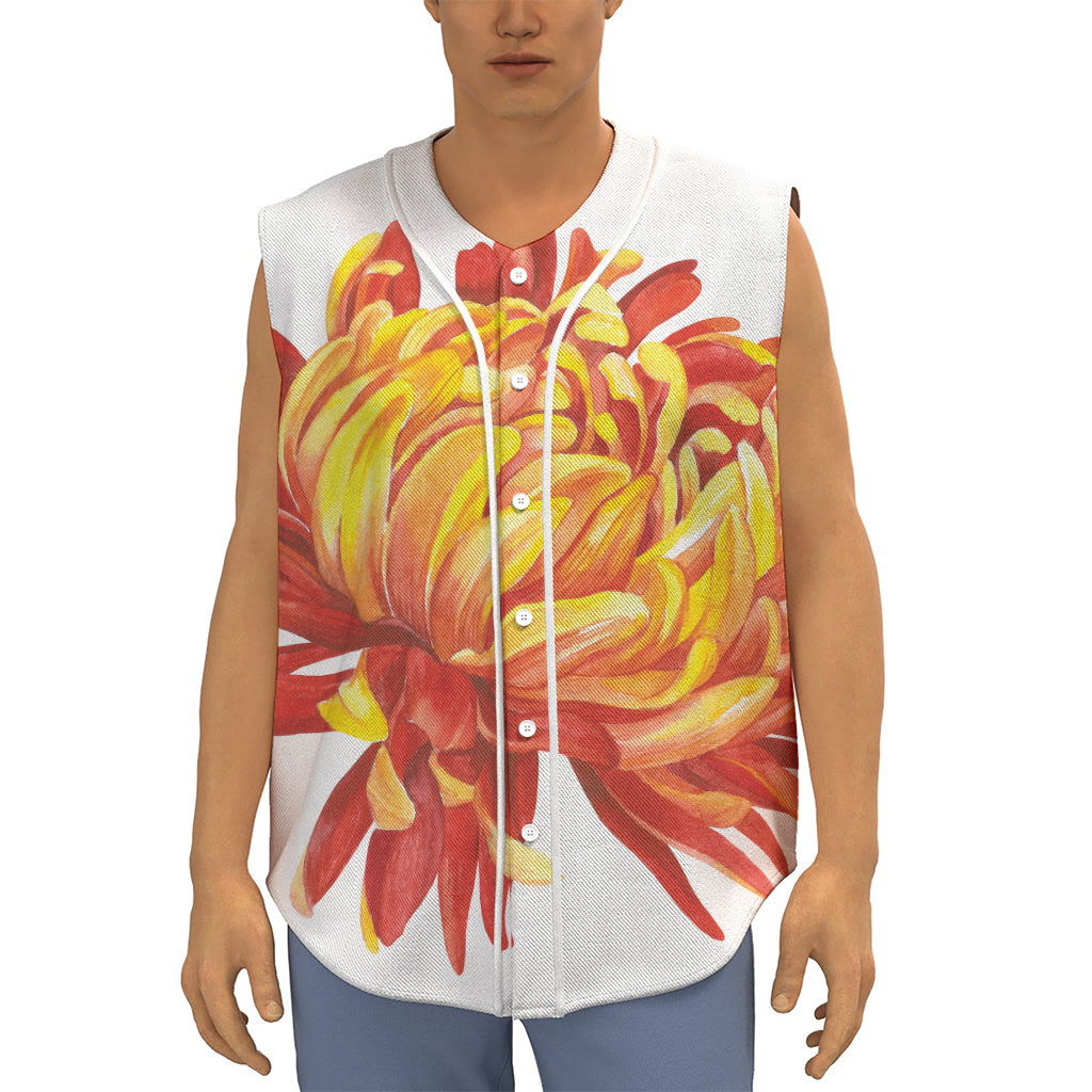 Watercolor Chrysanthemum Print Sleeveless Baseball Jersey