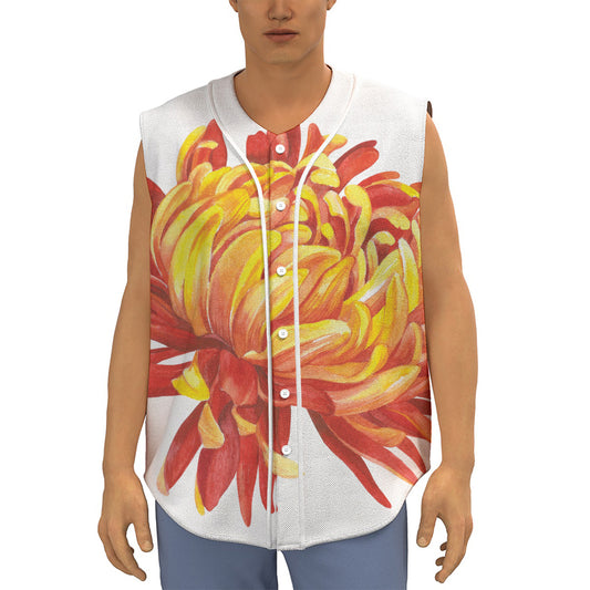Watercolor Chrysanthemum Print Sleeveless Baseball Jersey