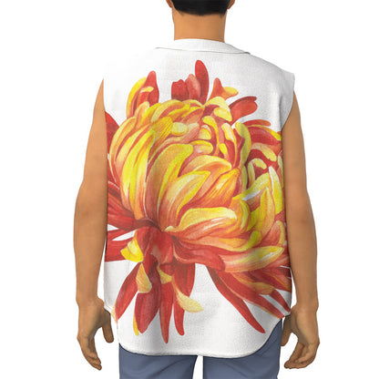 Watercolor Chrysanthemum Print Sleeveless Baseball Jersey