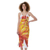 Watercolor Chrysanthemum Print Slim Fit Midi Cami Dress