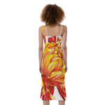 Watercolor Chrysanthemum Print Slim Fit Midi Cami Dress