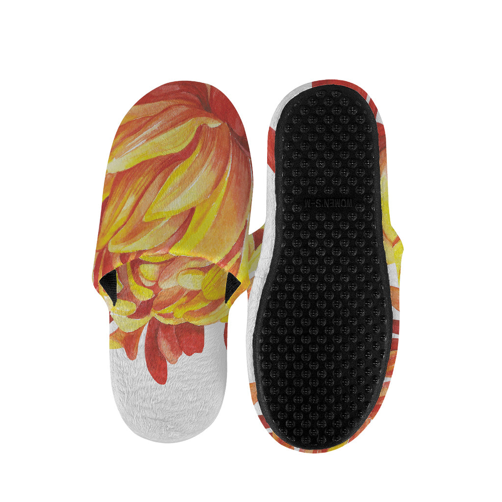 Watercolor Chrysanthemum Print Slippers