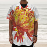Watercolor Chrysanthemum Print Textured Short Sleeve Shirt