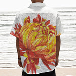 Watercolor Chrysanthemum Print Textured Short Sleeve Shirt