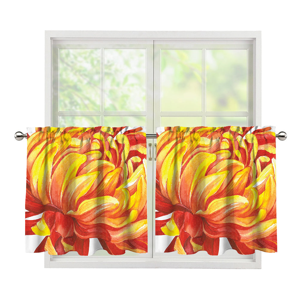 Watercolor Chrysanthemum Print Tier Curtains
