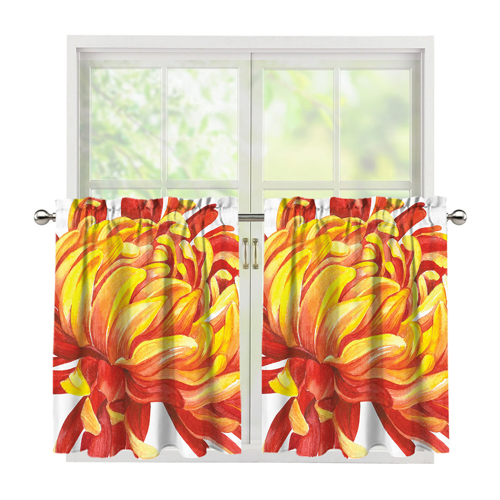 Watercolor Chrysanthemum Print Tier Curtains