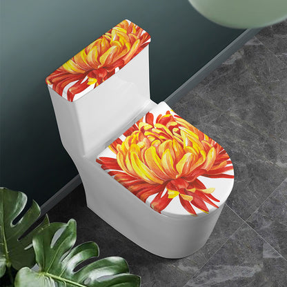 Watercolor Chrysanthemum Print Toilet Lid And Tank Cover Set