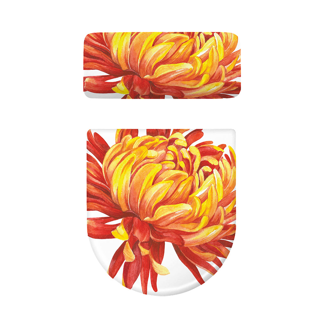 Watercolor Chrysanthemum Print Toilet Lid And Tank Cover Set